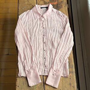 Pink Crinkled Button-Up Blouse
